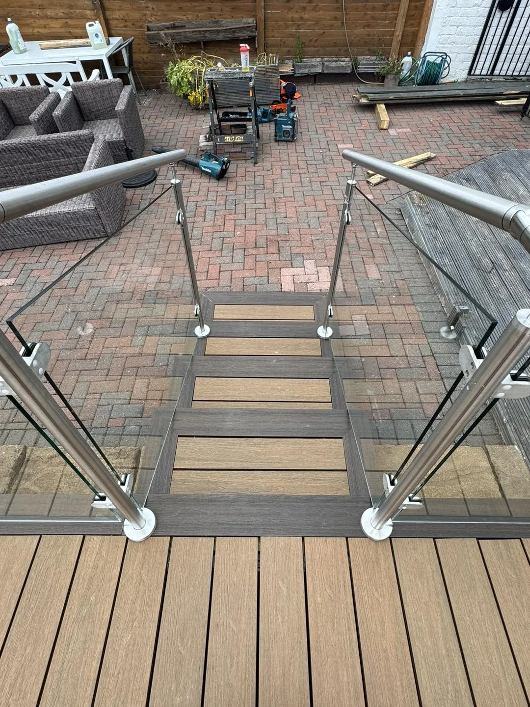 Composite decking with glass and handrails project 3 completed in Kings Park, Glasgow