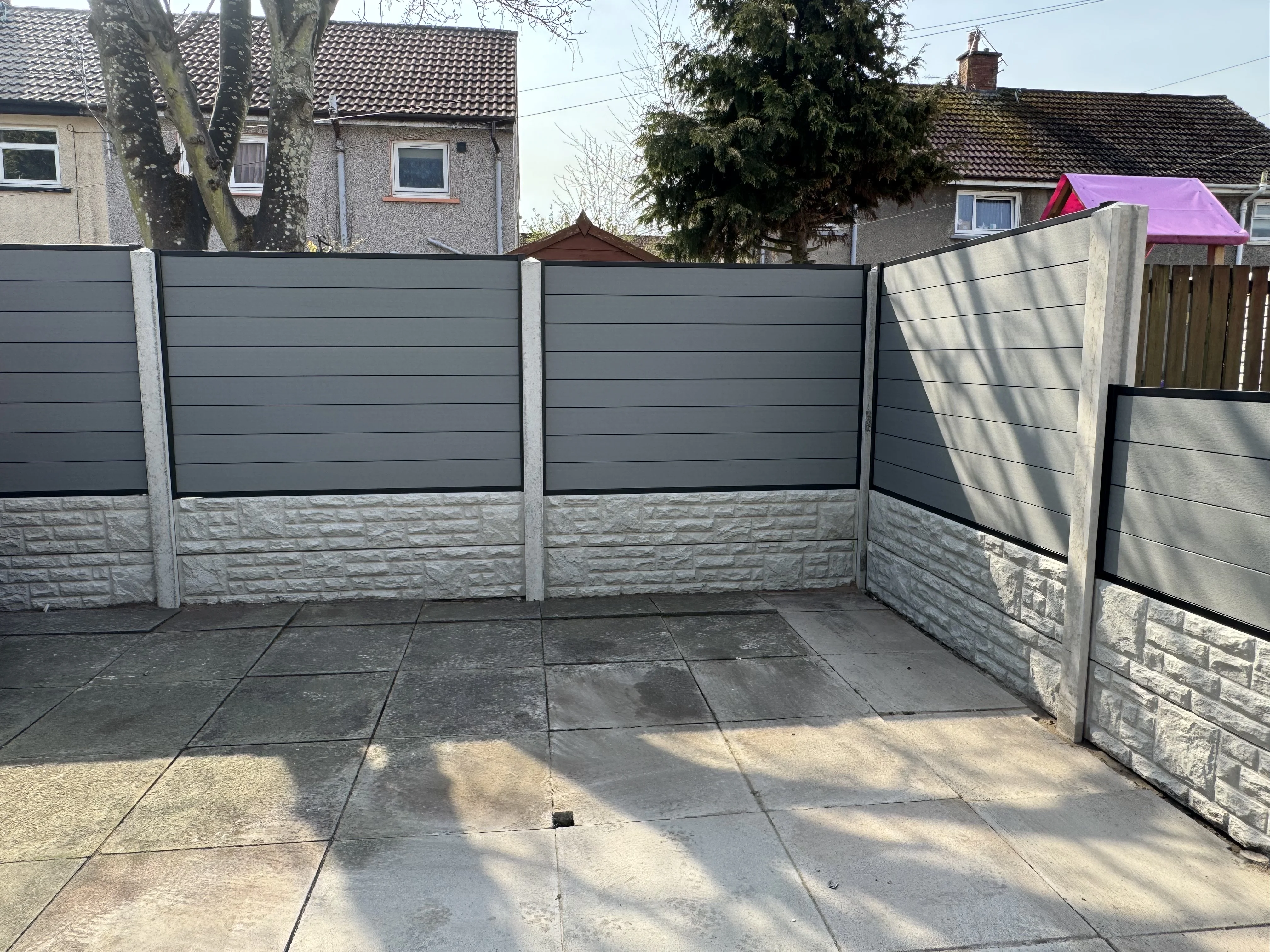 Concrete posts and composite panels with gate project 3 completed in Irvine, Ayrshire