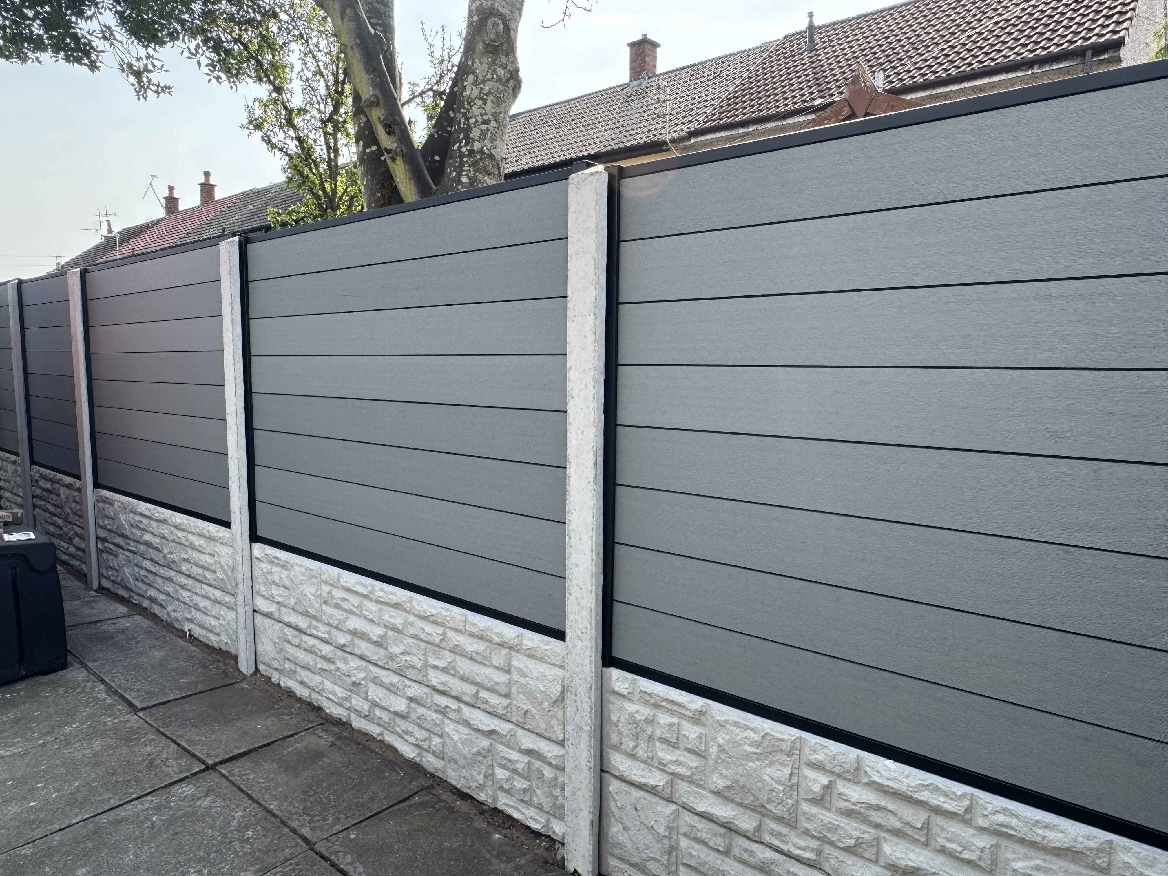 Concrete posts and composite panels with gate project 4 completed in Irvine, Ayrshire